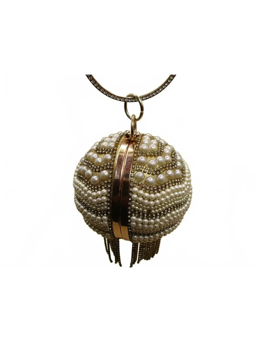 Vintage Pearl Cage Spherical Evening Bag Tassel Fringe Clutch Flawed